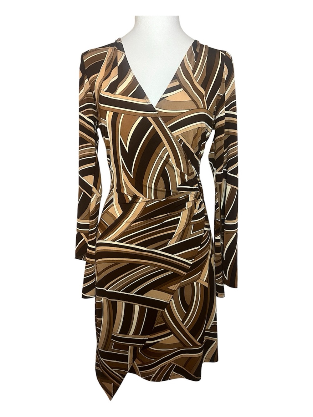 Vintage Rag Asymmetrical Brown Abstract Wrap Dress M